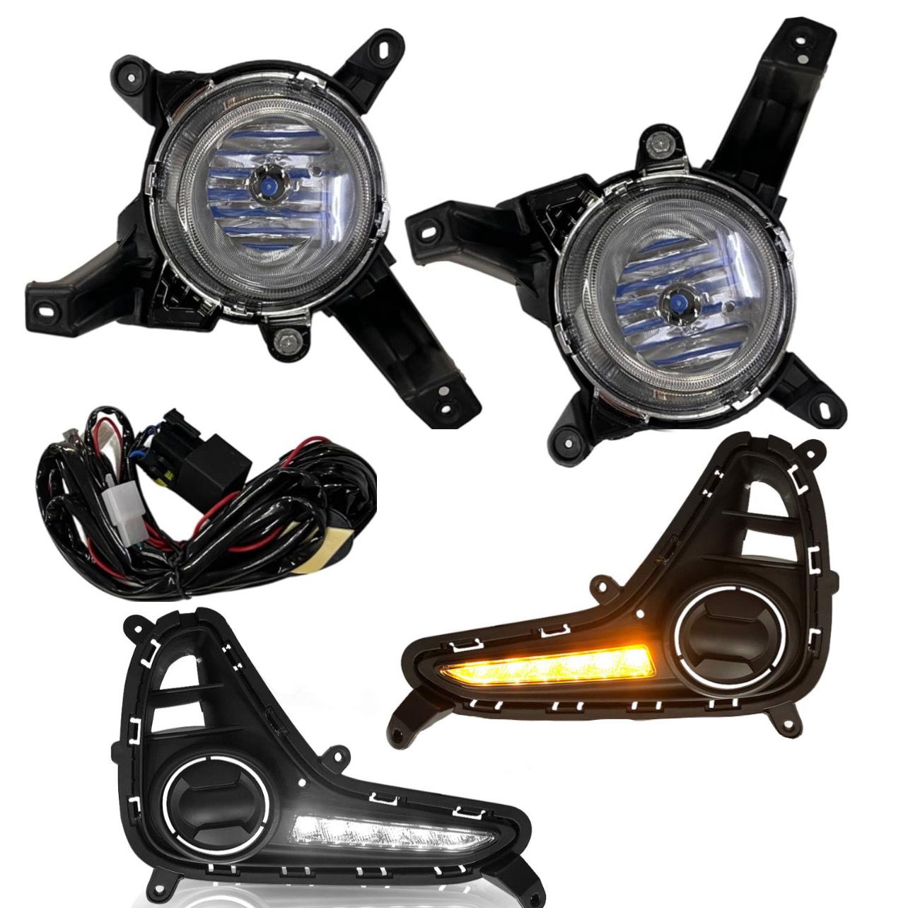 K D Fog Lamp Set For I 10 GRAND TYPE 2 WITH DRL INDICATOR COVERS, WIRING & SWITCH (2016-2019)