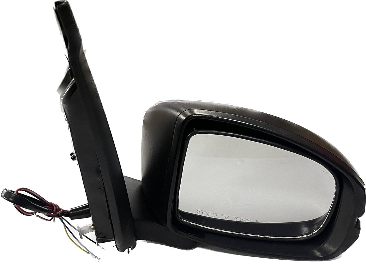 Black side rear view door mirror with a convex mirror plate, wiring, and mounting clips, for Honda Amaze Type 2 Motor 2016-2018.