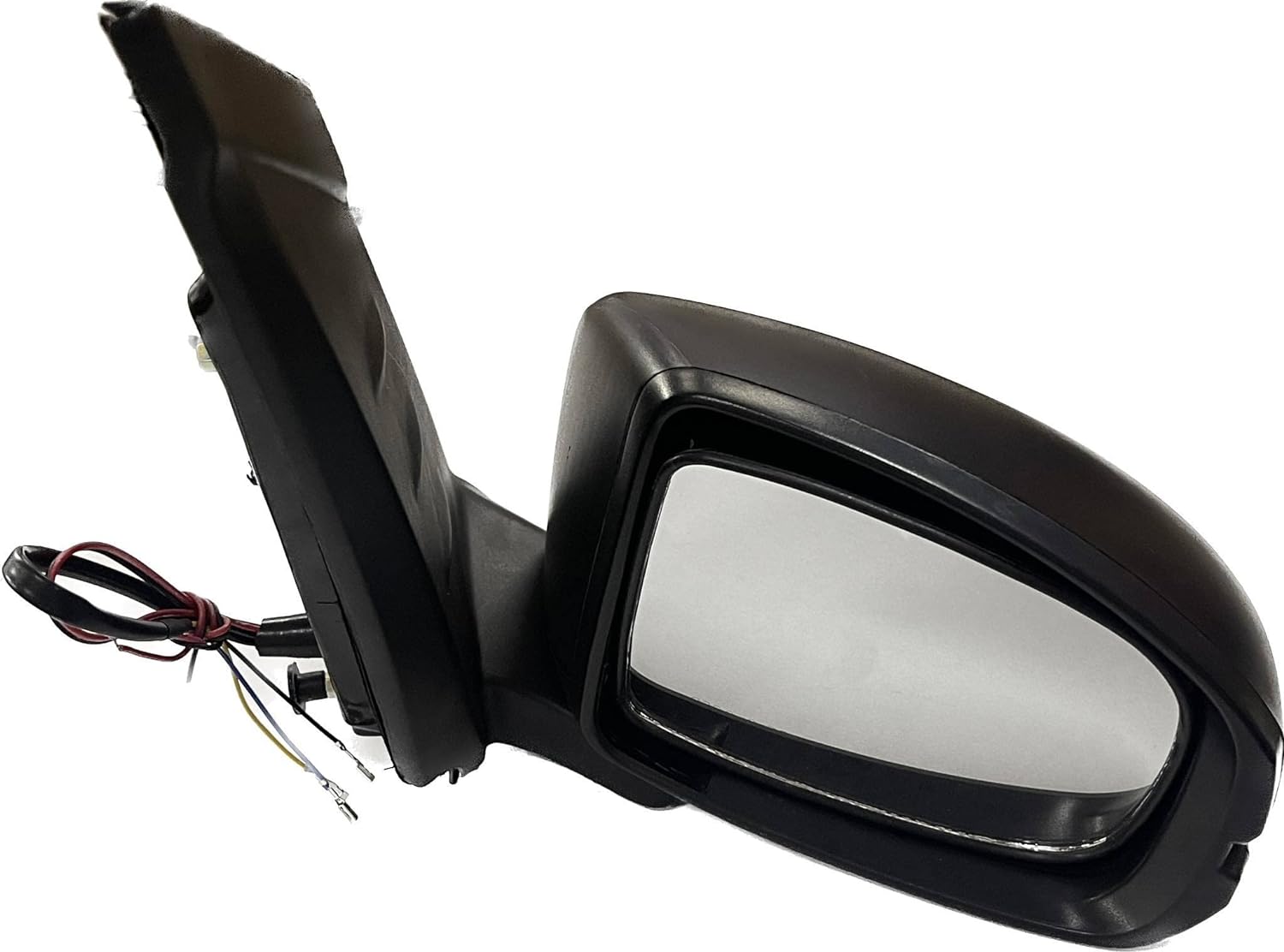 Black side rear view door mirror with a convex mirror plate, wiring, and mounting clips, for Honda Amaze Type 2 Motor 2016-2018.