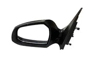 Black door side mirror with automatic folding feature and integrated indicator for Hyundai Aura motor.