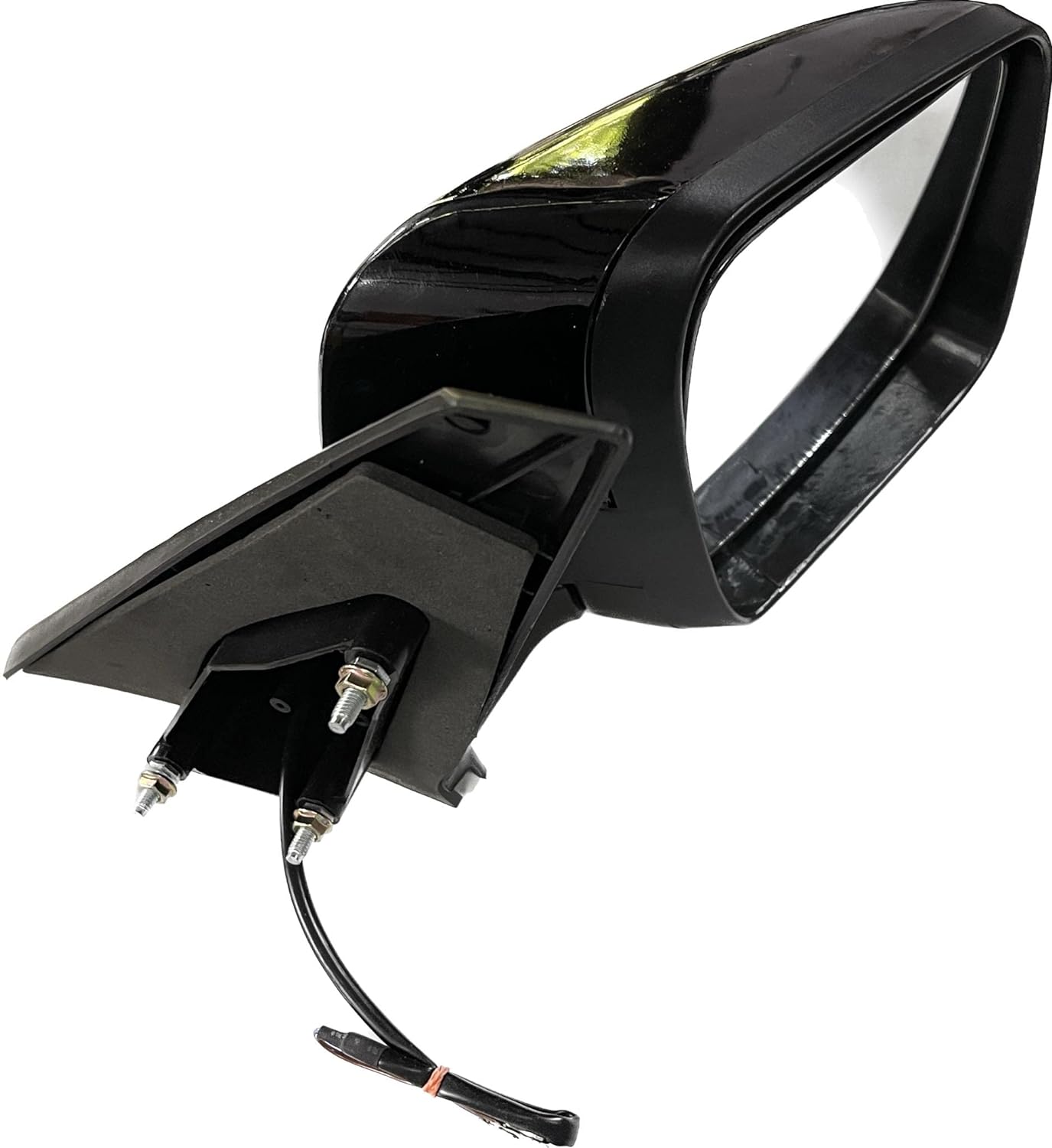 Black, motorized side mirror for Mahindra TUV 300 / BOLERO NEO vehicles, featuring a shatter-resistant acrylic mirror with a visible wiring harness.