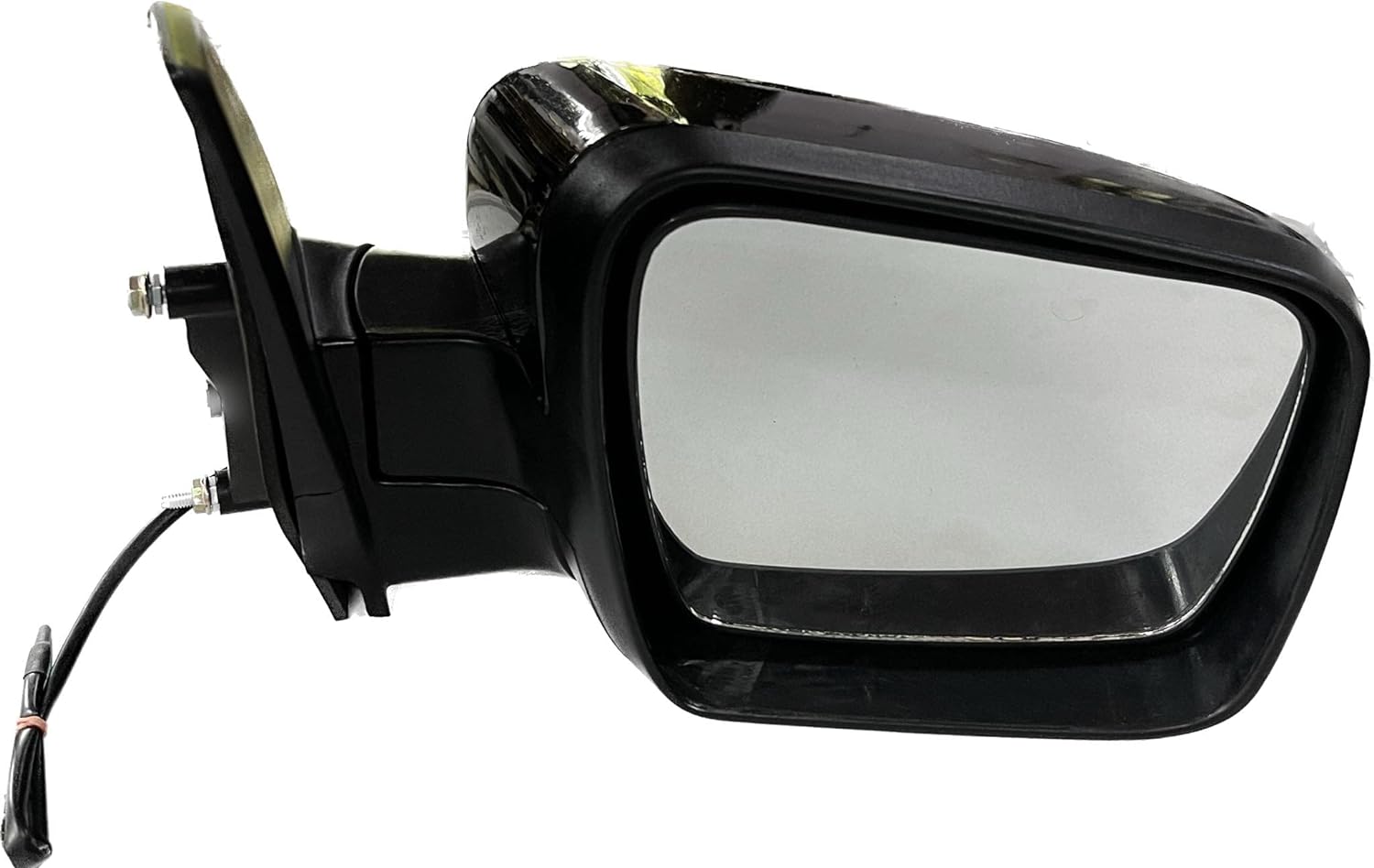 Black, motorized side mirror for Mahindra TUV 300 / BOLERO NEO vehicles, featuring a shatter-resistant acrylic mirror with a visible wiring harness.