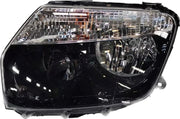 Black headlight assembly for Duster 85 without adjustable motor for the years 2012 to 2015 with a small bracket.