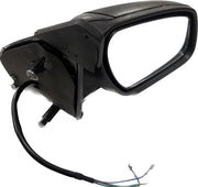 K D brand door mirror for Ford Fiesta motor vehicle, black in color, with wiring harness.