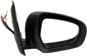 A black, K D brand door/side mirror for Maruti Ertiga motor vehicle with an indicator, featuring a shatter-resistant acrylic mirror and a wiring harness.