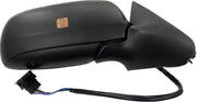 Black car side mirror with wiring on a white background
