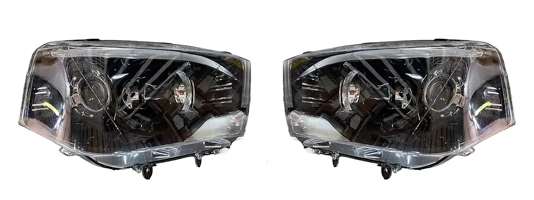 A white K D brand headlight for Mahindra Scorpio vehicle, without projector and with a clear lens.