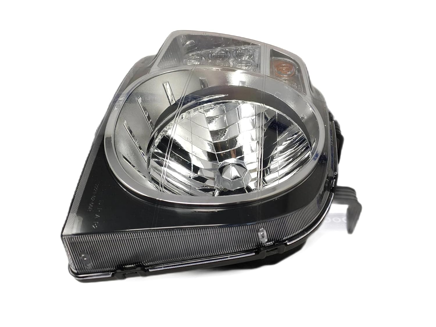 Headlight assembly for Mahindra Scorpio 2008-2014 Type 2 without adjustable motor, featuring clear lens and reflector, with black housing.