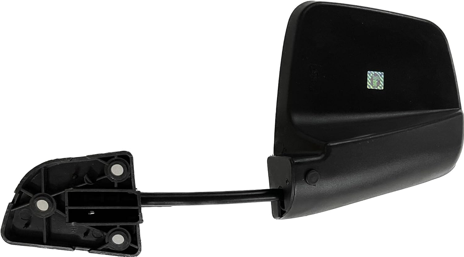 A black, clear convex side rear view door mirror for Tata Ace with a sleek design, featuring a mounting arm for attachment.