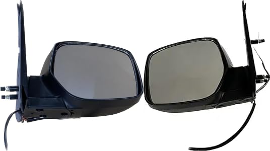 A pair of K D brand motorized door/side mirrors for Tata Safari Storme/Safari Dicor 2.2 vehicles, featuring a black exterior and reflective mirror surface.
