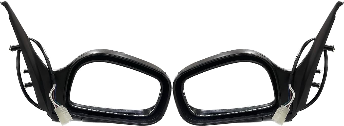 A pair of KD brand side/door mirrors for TATA Safari, black in color, with a shatter-resistant acrylic mirror design.