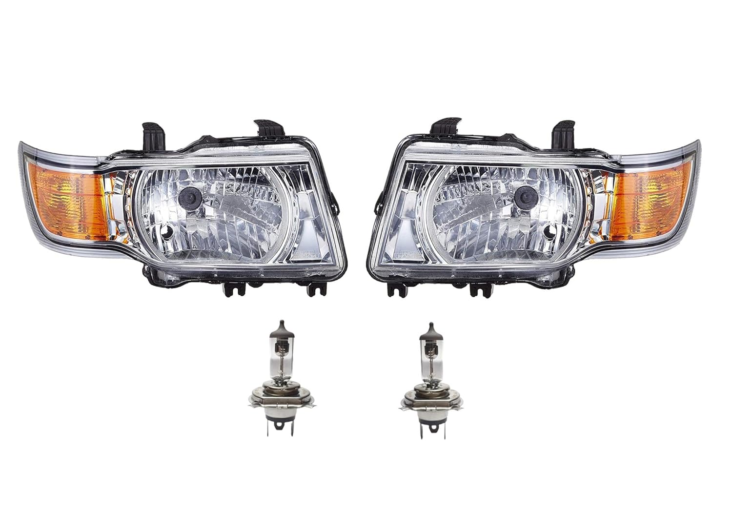 Headlight assembly for Chevrolet Tavera Type 2, featuring a clear lens and reflector with an orange turn signal light visible on the side.