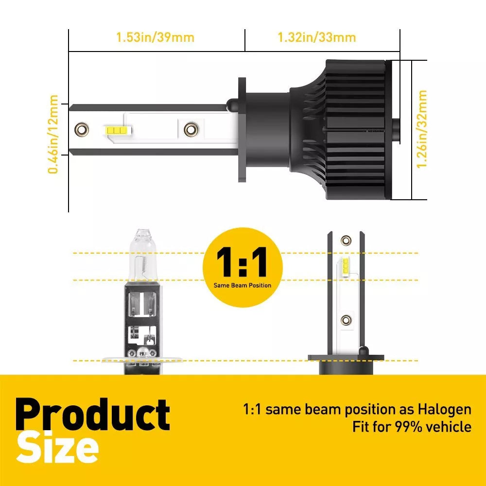 WHITE H1  LED HEADLIGHT BULB (HIGH QUALITY) PAIR