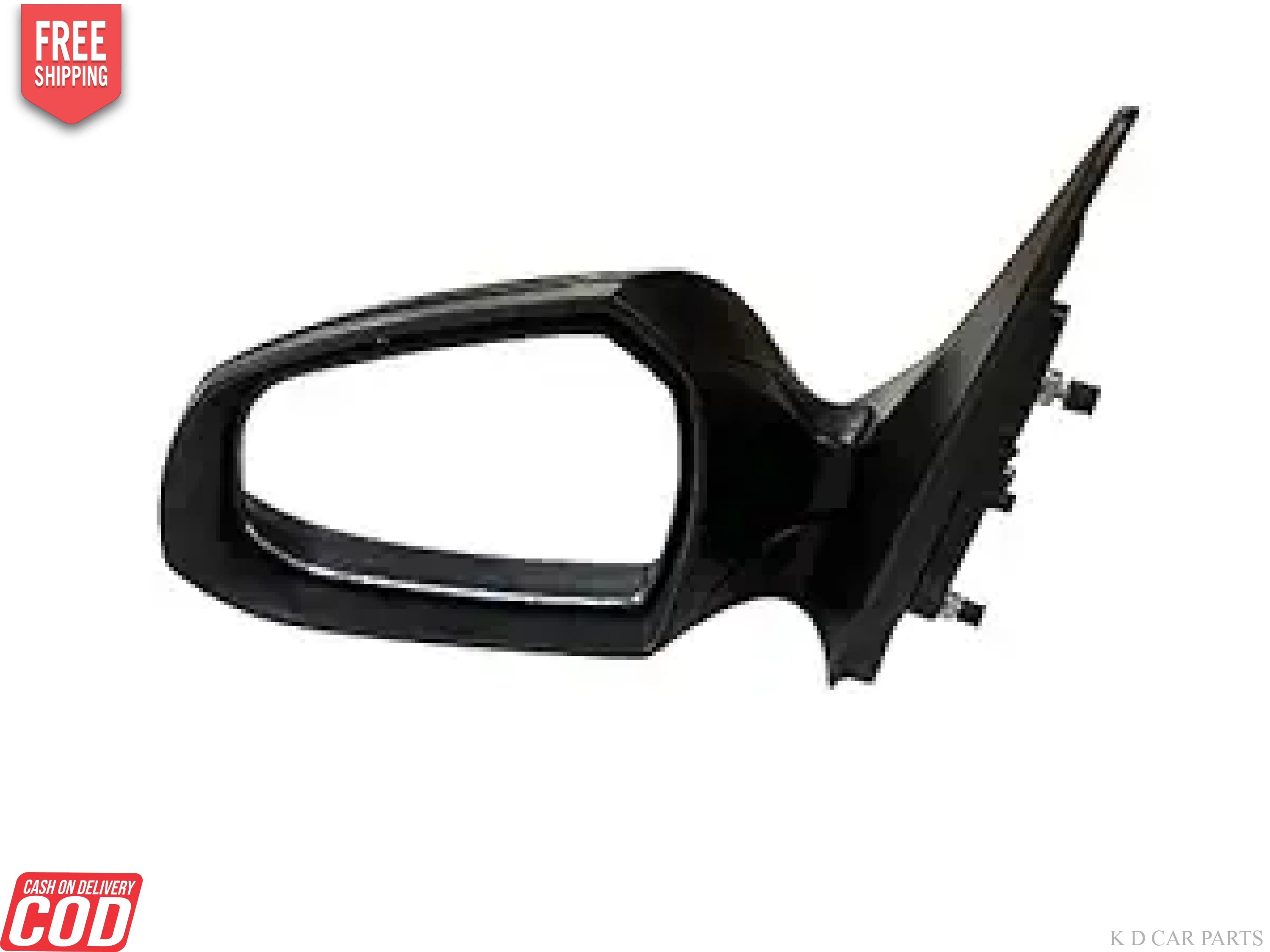 Black door side mirror with automatic folding feature and integrated indicator for Hyundai Aura motor.