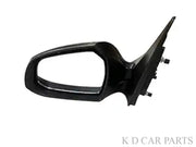 Black door side mirror with automatic folding feature and integrated indicator for Hyundai Aura motor.