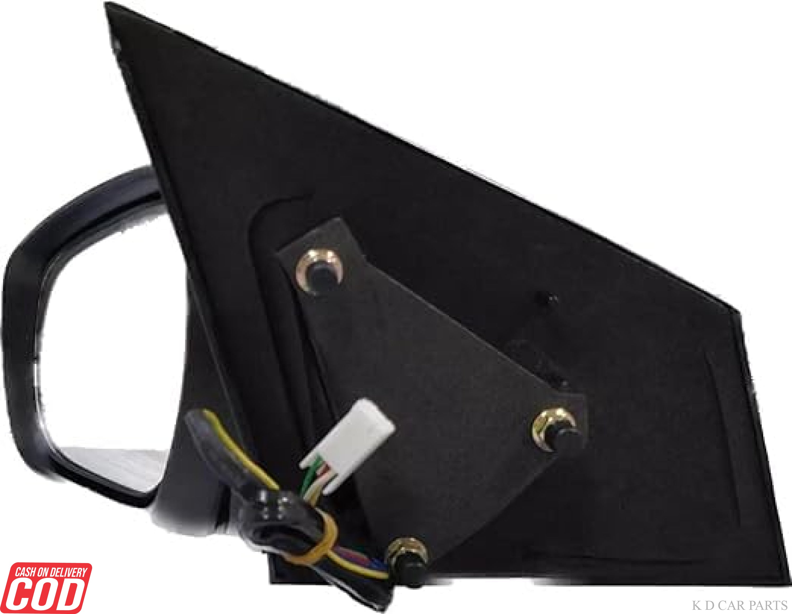 Black door/side mirror with automatic fold function and wiring visible, designed for Maruti Ciaz motor.