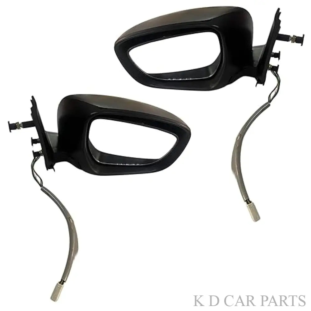 A pair of black motorized door/side mirrors for Maruti Wagonr with indicators, designed to be automatically folded.