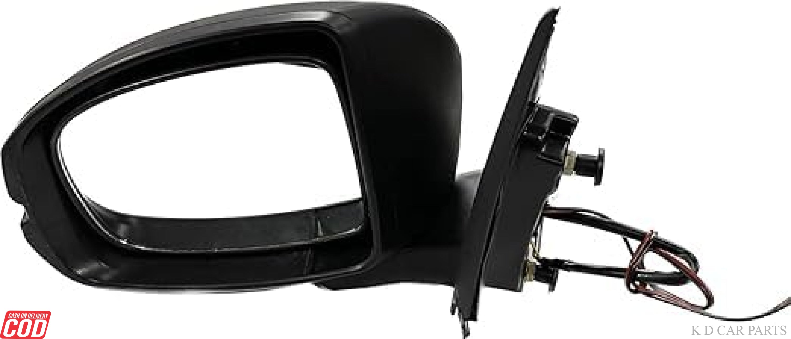 Black side door mirror with automatic fold and indicator lights for Honda Amaze 2018-onwards model.