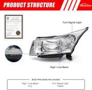 K D Headlight Assembly For Chevrolet Cruze White (2009-2013)
