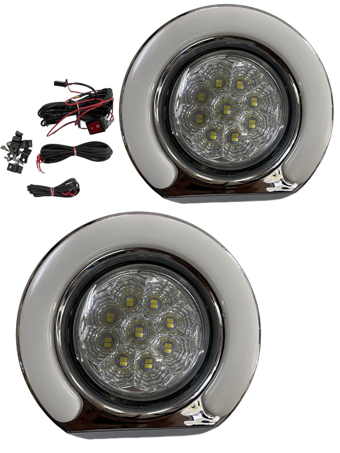 K D DRL LED Fog Lights for Mahindra Bolero (PAIR) 2016-2020 With Wiring, Switch & Complete Kit