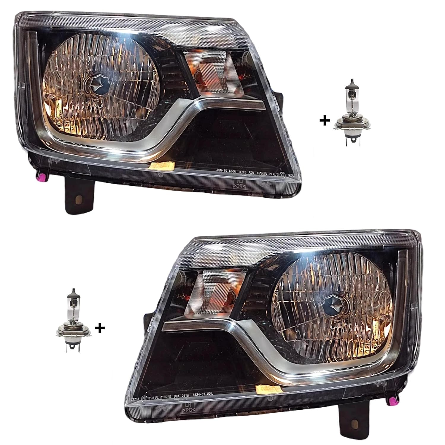 K D Headlight assembly for Mahindra Bolero Type 4 2020-NOW With Bulb ( WITHOUT ADJUSTABLE MOTOR)