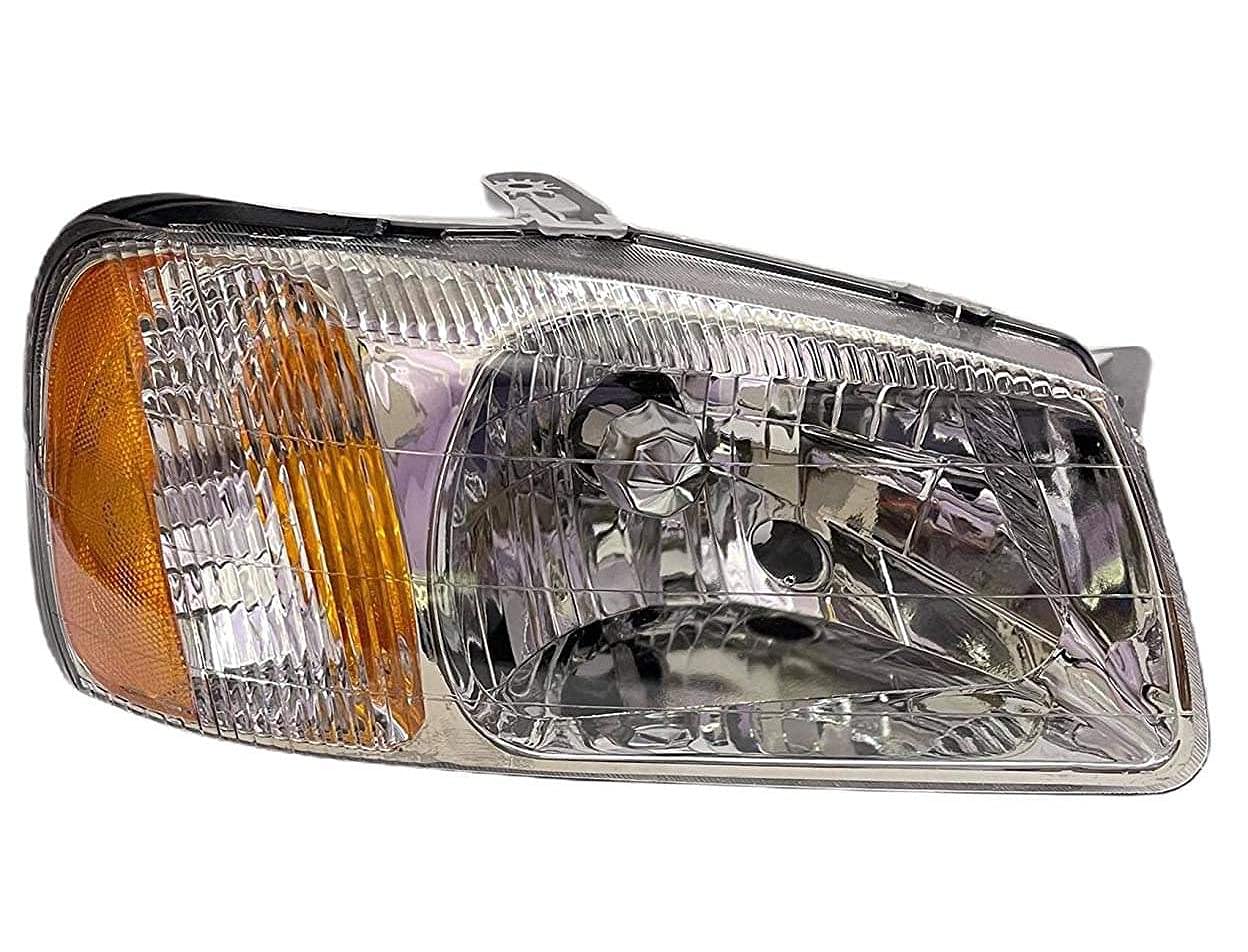 A front view of a silver K D headlight assembly for a Hyundai Accent Type 2, showcasing the headlight bulb and the surrounding clear casing.