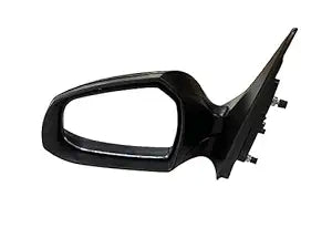 Black door side mirror with automatic folding feature and integrated indicator for Hyundai Aura motor.