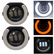 Set of two white LED fog lamps with integrated DRL ring, designed for Mahindra Harley Bolero 2016-2020 model vehicles.