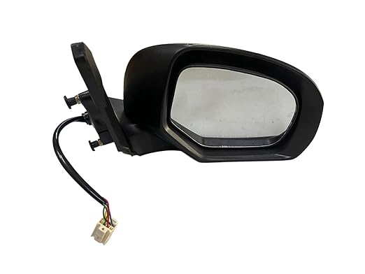 A pair of black motorized door mirrors with cables attached, designed for Maruti Brezza 2022-Onwards.