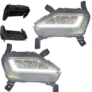 A pair of LED fog lamps for Hyundai Creta and Alcazar vehicles, showing both the right and left side installations with clear lenses and black housing.
