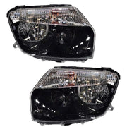 Black headlight assembly for Duster 85 without adjustable motor for the years 2012 to 2015 with a small bracket.