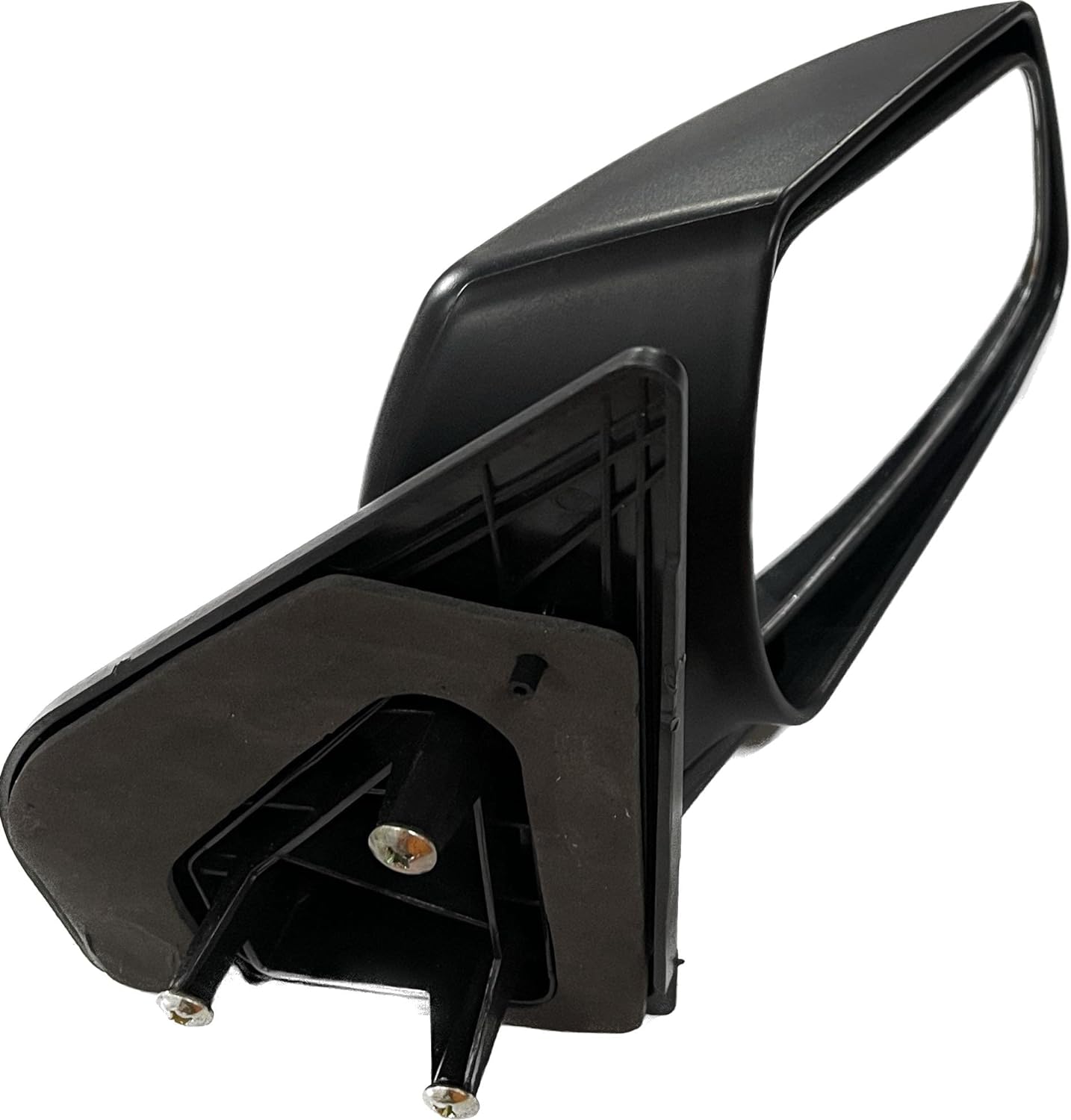 A black K D brand door mirror for a Chevrolet Enjoy, showing a clear glass mirror mounted on a door mount.