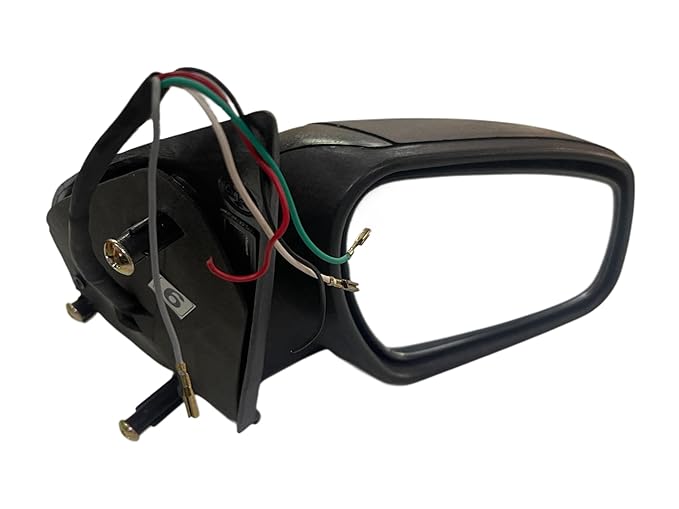 Black motorised door/side mirror with an integrated indicator and wiring visible.