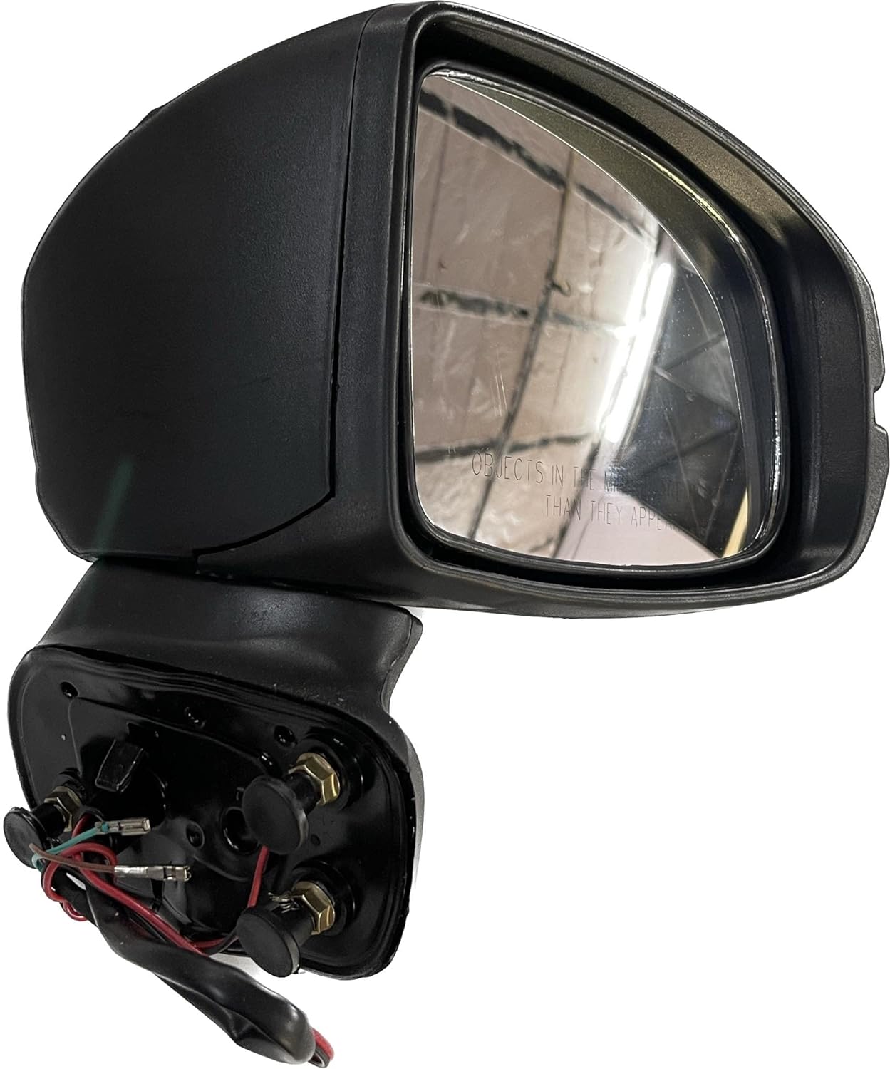 A black door/side mirror for a Honda Jazz motor vehicle with wiring and an indicator, suitable for 2016 and onwards models.