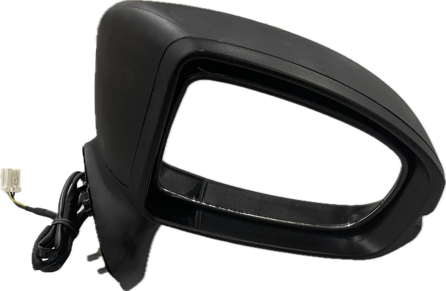 A pair of black, curved K D brand door/side mirrors for a Honda Jazz motor vehicle, without indicators, featuring a coupler for mounting.