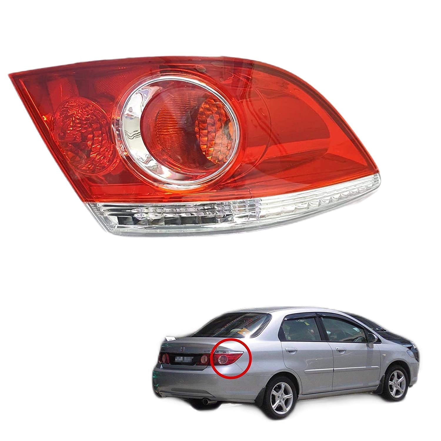 Red tail light assembly for Honda City Type- 4 ZX 2003-2008, with a close-up of the vehicle compatibility note.