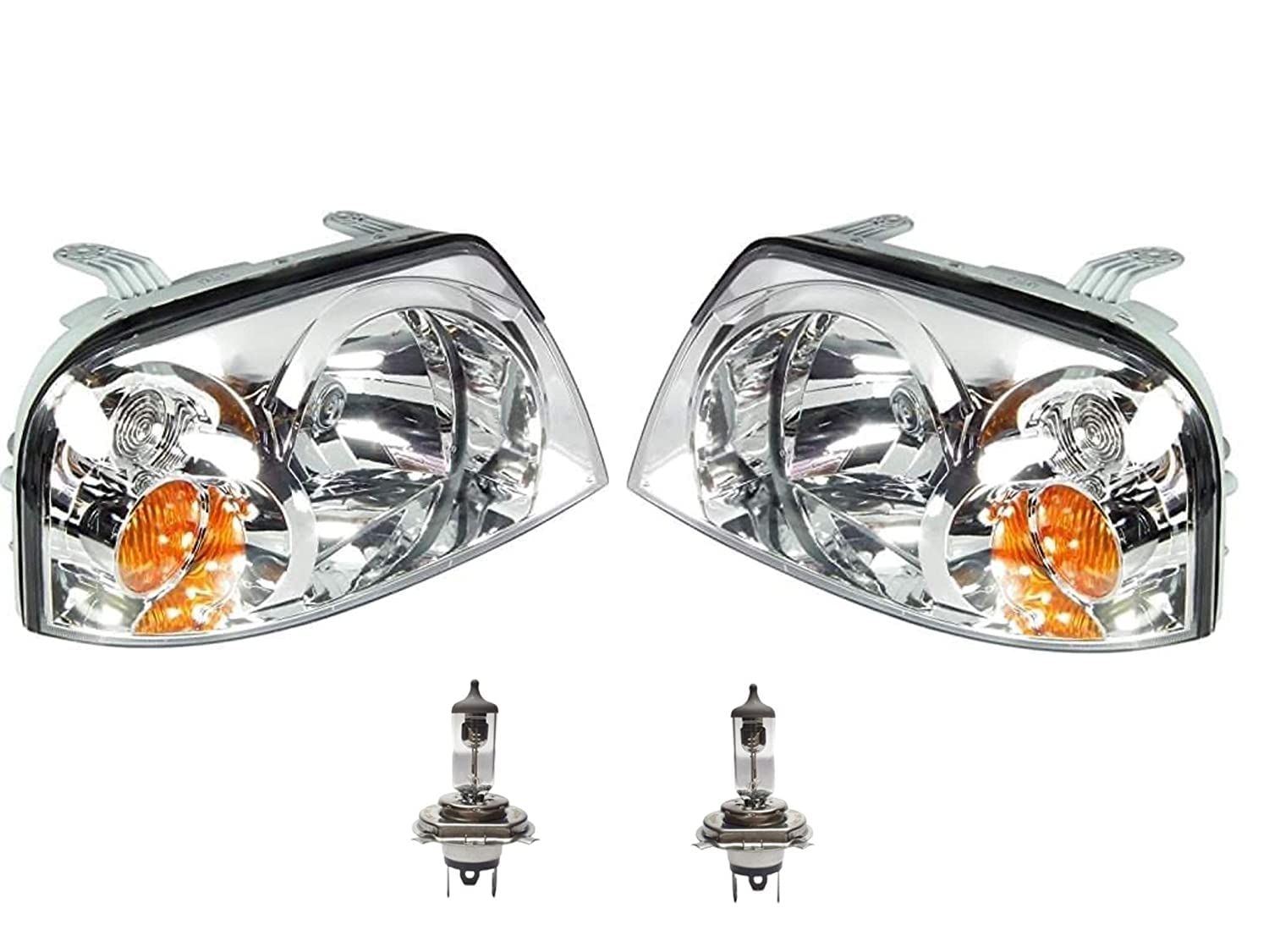 A K D brand headlight assembly for Hyundai Santro Xing, including a bulb, with a clear lens and a metal housing.