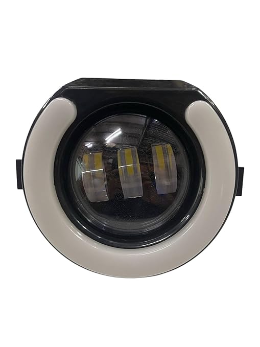 Set of two white LED fog lamps with integrated DRL ring, designed for Mahindra Harley Bolero 2016-2020 model vehicles.