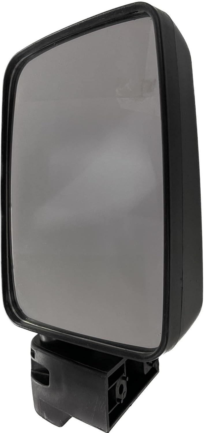 A black, clear door side mirror for Mahindra Bolero T3.