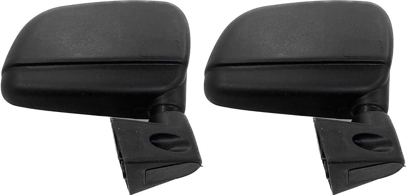 A pair of black, curved side/door mirrors for Mahindra Jeeto, with mounting hardware included, displayed on a white background.