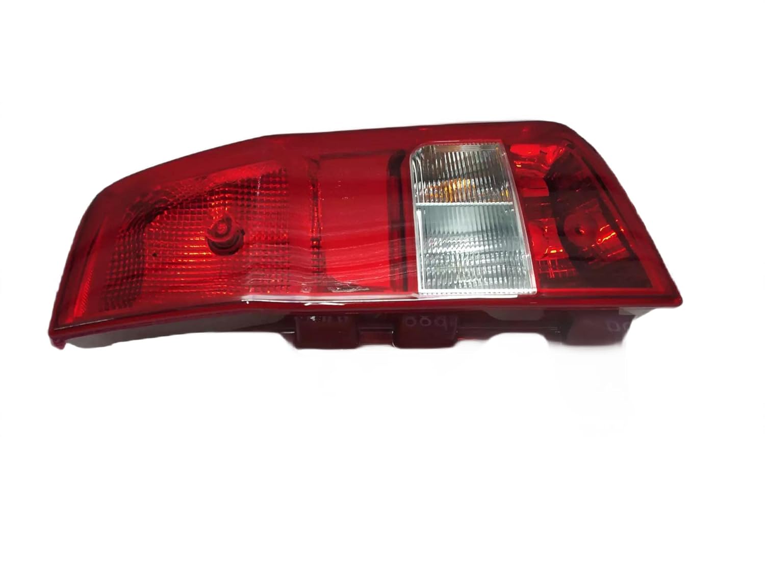 Red tail light assembly for a vehicle, featuring clear lens and reflector elements.