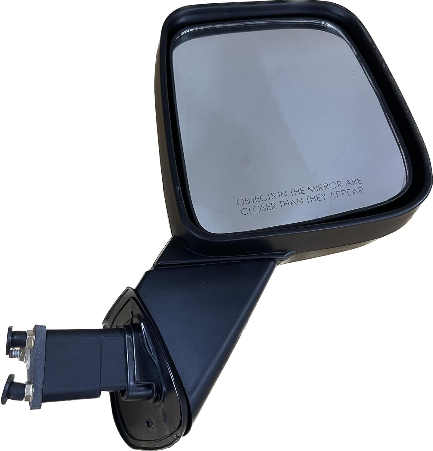 A black K D brand door mirror for a Mahindra Thar motor with a coupler, designed for replacement on the vehicle.