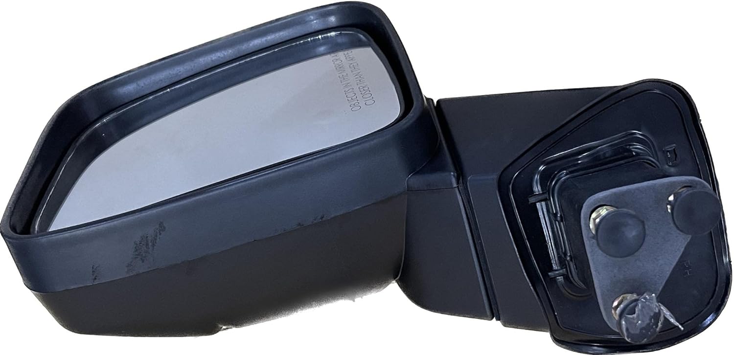 A black, curved K D brand door/side mirror for Mahindra Thar with an acrylic mirror and ABS plastic casing.
