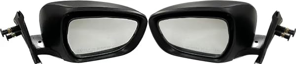 A pair of black, curved side/door mirrors for Maruti Dzire 2017-Now with non-adjustable design, featuring shatter-resistant acrylic mirrors and sturdy ABS plastic casing.