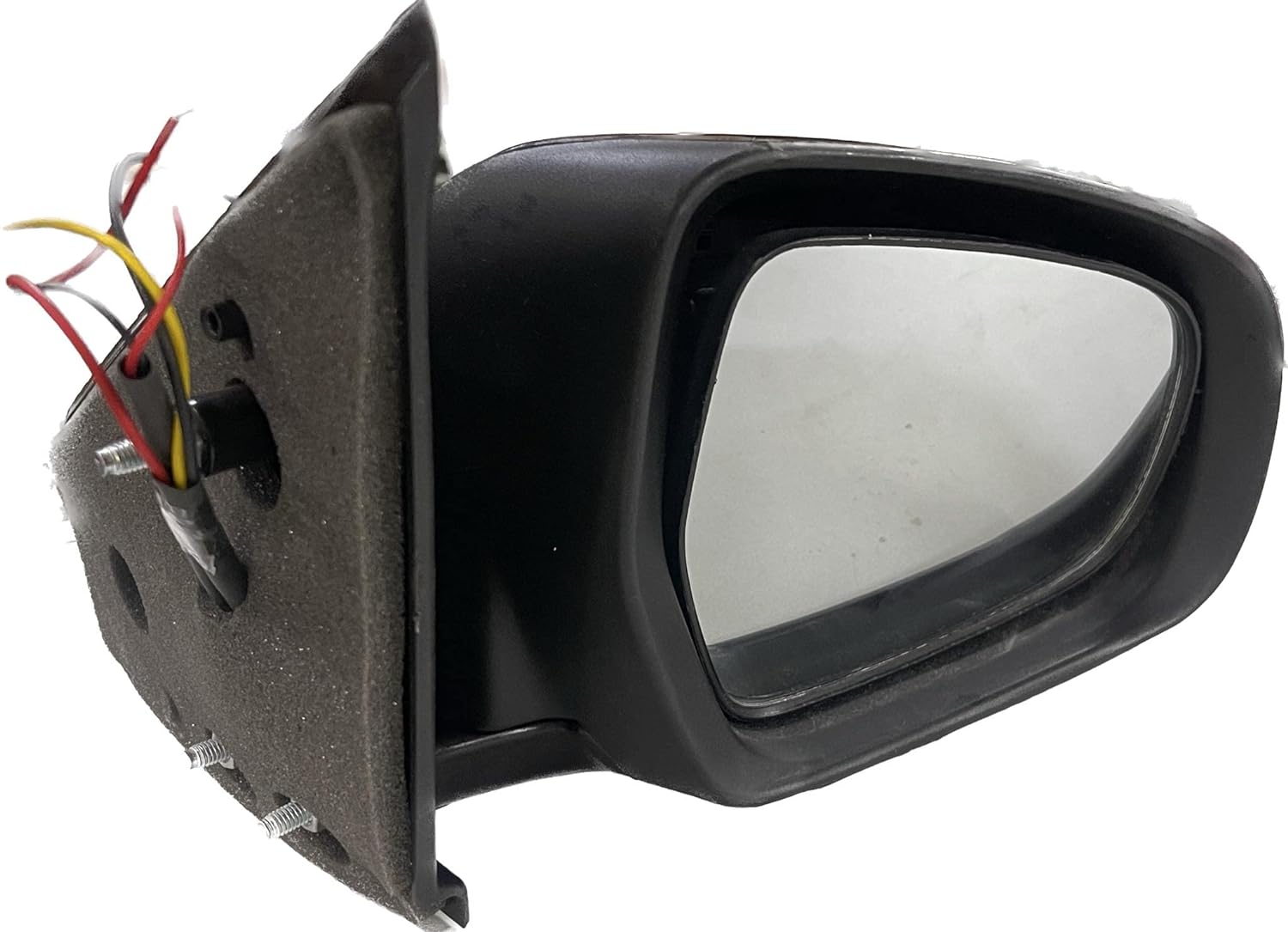 A black, K D brand door/side mirror for Maruti Ertiga motor vehicle with an indicator, featuring a shatter-resistant acrylic mirror and a wiring harness.