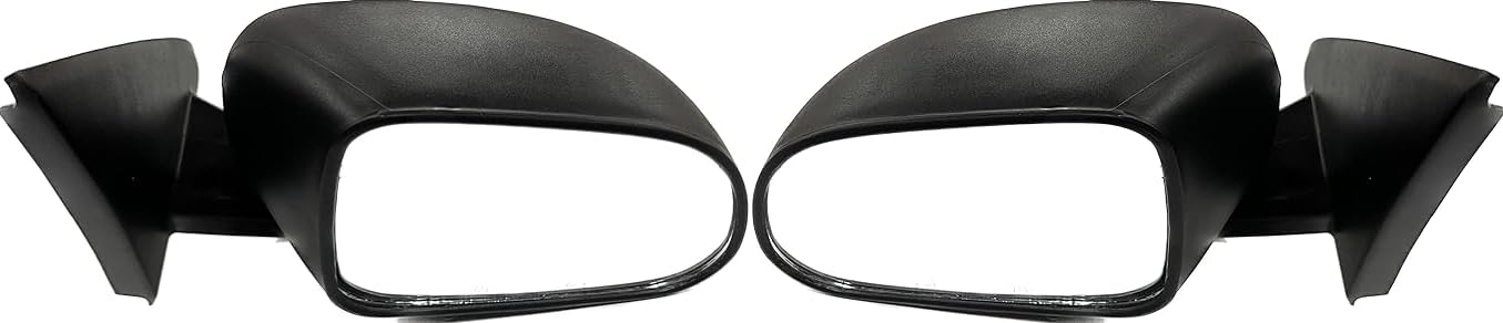 A pair of black, curved door/side mirrors for Maruti Suzuki S-Presso with a shatter-resistant acrylic mirror and weather-resistant ABS plastic casing.