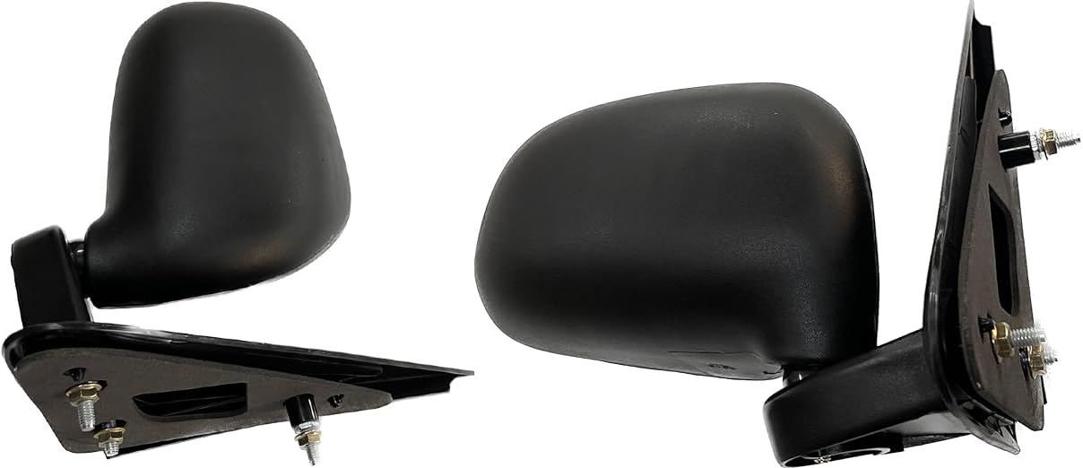 A pair of black, curved door/side mirrors for Maruti Suzuki S-Presso with a shatter-resistant acrylic mirror and weather-resistant ABS plastic casing.