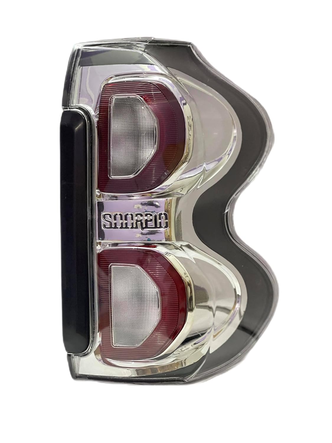 A white, halogen K D tail light for Mahindra Scorpio S10.
