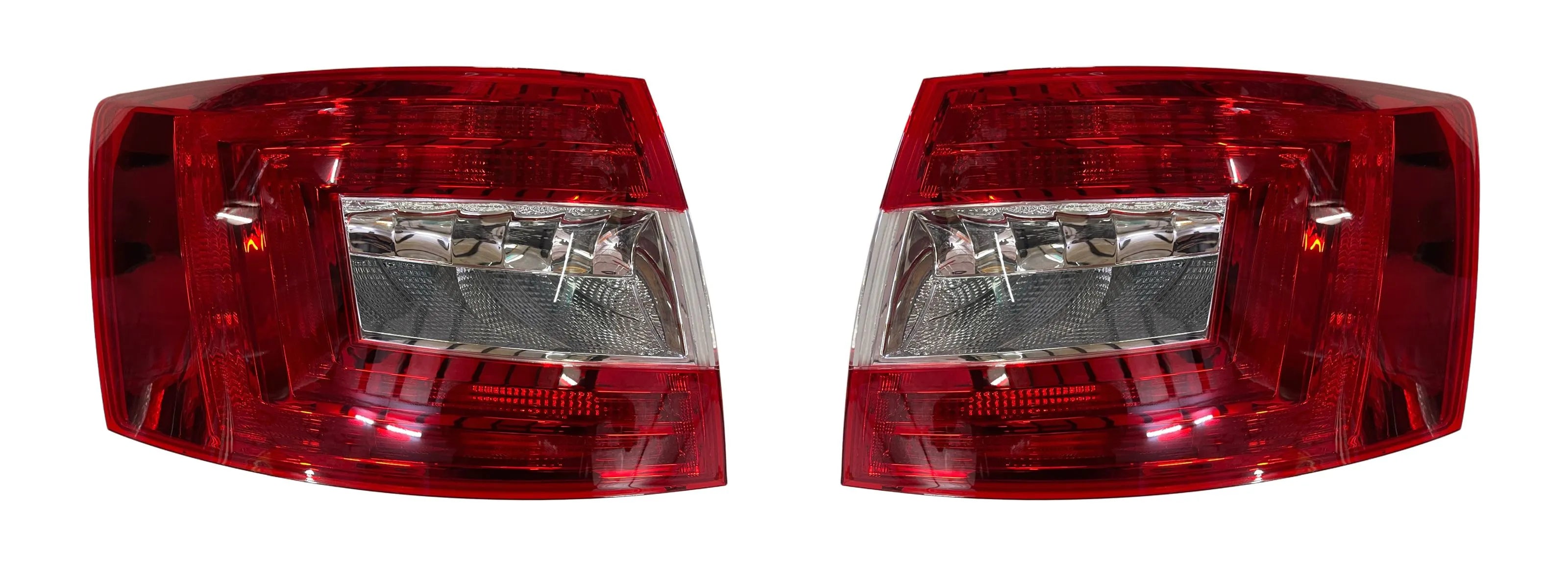A pair of red K D brand tail lights designed for a Skoda Octavia non-LED vehicle.