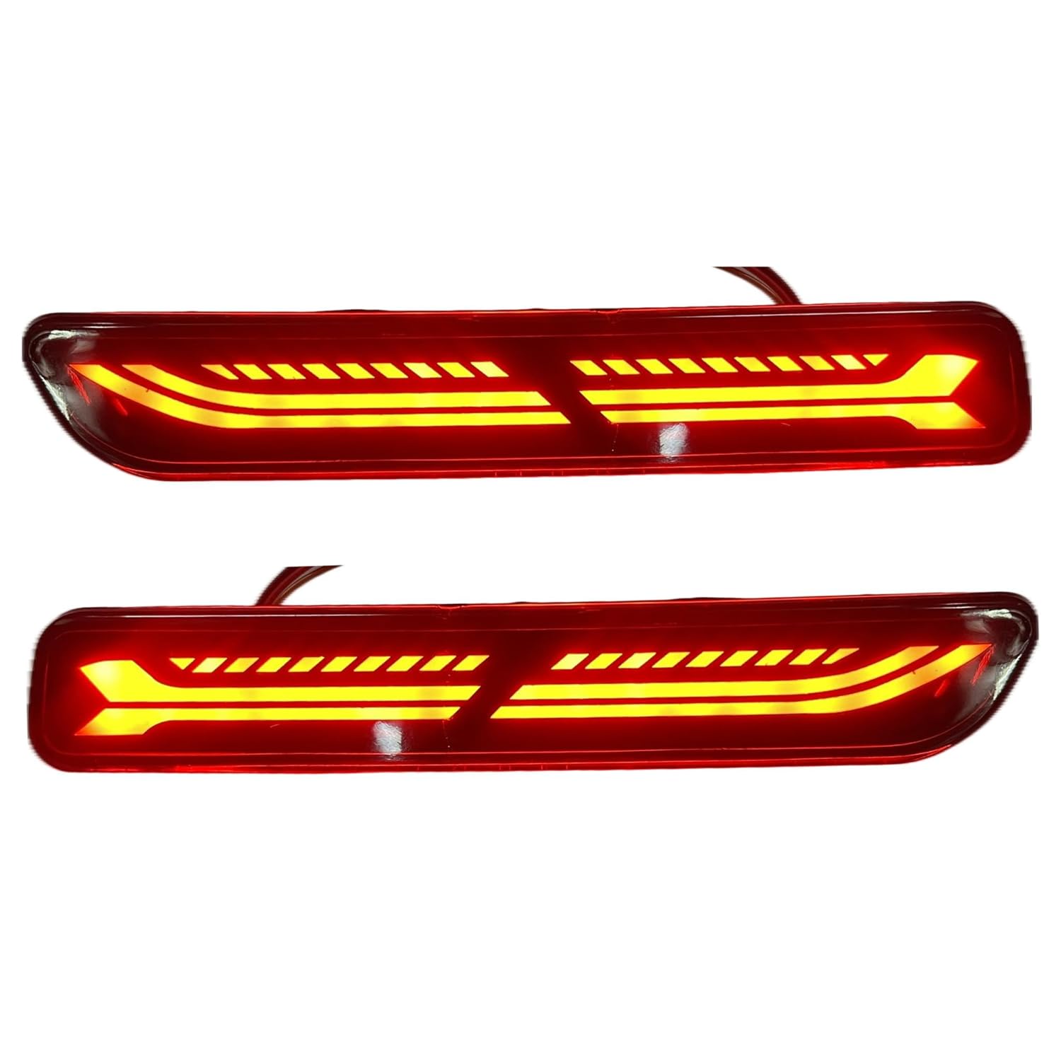 A pair of red K D Matrix rear bumper reflectors for Maruti vehicles, featuring a clear acrylic lens and a red-black-clear design.
